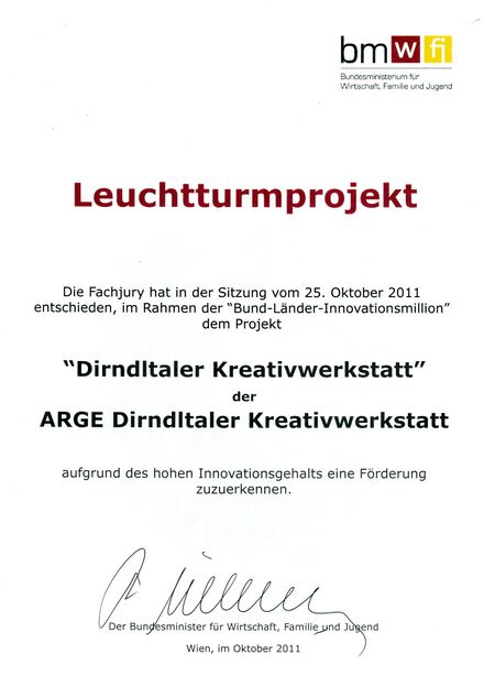 Urkunde Leuchtturmprojekt 2011