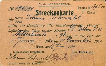 Streckenkarte der Mariazellerbahn von 1920 des Johann Schnabl - nutzte er zum Besuch der Kunden im Tal